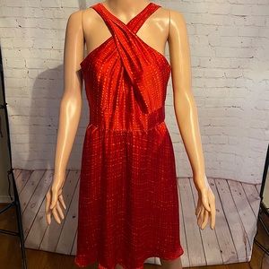 White House Black Market satin red cocktail new years dress size 8